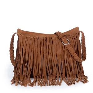 Women Bohemian PU Suede Fringe Shoulder Bag Vintage Tassel Crossbody Bag With Woven Strap Daily Casual Travel Satchel Bag