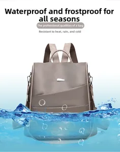 Waterproof Oxford fabric backpack with anti-theft back zipper and stylish clay grey finish