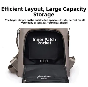Detail view of the backpack interior with main compartment and zipper pockets