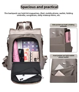 Detail view of large capacity Oxford backpack showing storage for iPad and A4 magazines