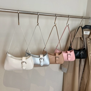 Women's Minimalist Synthetic Leather Underarm Bag Metal Buckle Baguette Bag For Daily Commute Ladies Single Shoulder Handbag