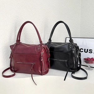 Burgundy and black large capacity motorcycle tote bags with soft leather and silver zippers