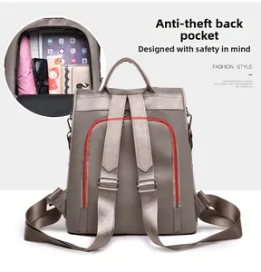 Deep grey anti-theft backpack showing back zipper pocket and interior storage capacity