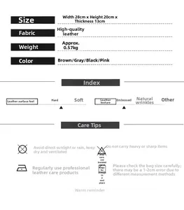 Detailed size chart and specifications for the vintage leather Boston handbag in four colors