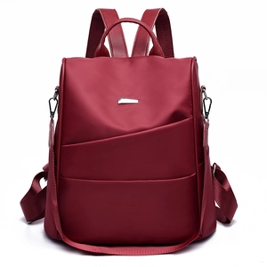Chic burgundy oxford fabric women backpack with layered pleats and silver metal hardware