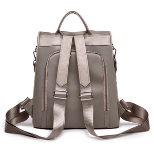 Minimalist anti-theft women Oxford backpack in khaki grey with hidden back zipper