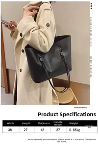 Tableau des tailles détaillé du sac cabas en PU noir avec largeur 38cm et hauteur 27cm