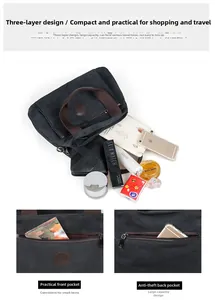 Detailed internal compartments of black canvas travel bag showing large capacity for essentials