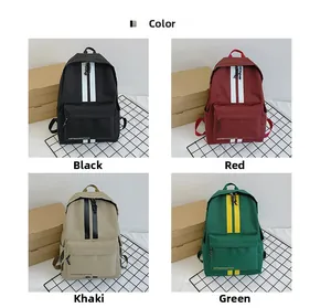 Grid view of minimalist canvas backpacks in black, red, khaki, and green color options