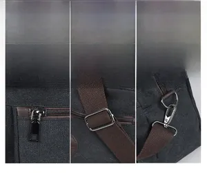 Close-up of premium gunmetal hardware and durable canvas fabric on travel duffel bag