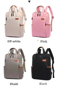 Oxford fabric backpack set in beige, pink, khaki, and black with leather accents