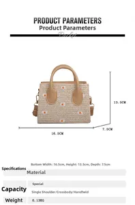 Spécifications détaillées de taille pour sac en paille tissé avec broderie marguerite