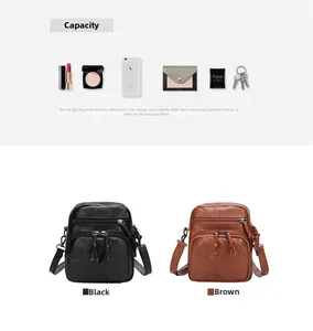 Litchi pattern PU leather crossbody bags with multi-zipper pockets showing daily capacity