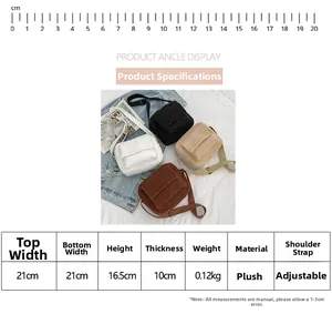 Guide des tailles détaillé et paramètres du petit sac à bandoulière en peluche