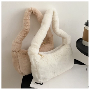 Détails de sacs à bandoulière en fausse fourrure beige et camel avec zip métallique