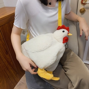 Cartoon Chicken Shape Plush Shoulder Bag Soft Artificial Fur Hen Crossbody Bag For Women Cute Large Capacity Animal Satchel