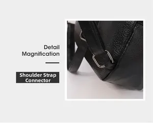 Detail magnification showing the silver metal square buckle and black lychee leather strap