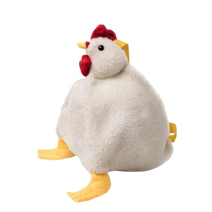 Cute white plush chicken backpack for women with red comb and yellow soft straps