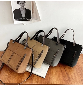 Multi-color vintage frosted leather tote bags with side zippers and adjustable straps