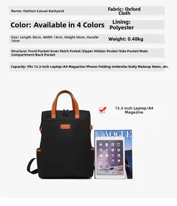 Detaillierte Größenangaben des schwarzen Oxford Laptop-Rucksacks mit Maßen 30x13x38cm