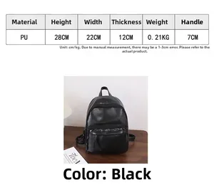 Detailed size chart showing dimensions for this stylish black PU leather backpack