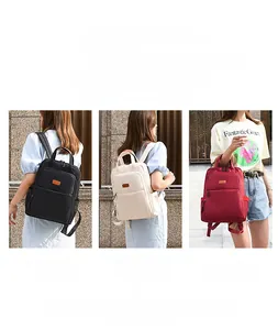 Detailed view of durable waterproof nylon backpack colors including black, khaki and red