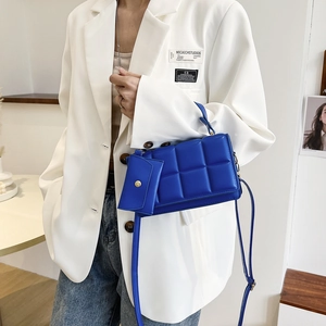 Moda Donna Borsa a Mano Quadrata Trapuntata in Pelle PU Set Borsa a Tracolla Con Mini Pochette Rimovibile Tinta Unita