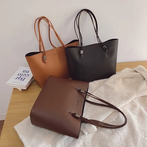 Sac Cabas en Cuir PU Grande Capacité Mode pour Femmes Minimaliste Imprimé de Lettres Sac à Épaule École Trajet Bureau Main