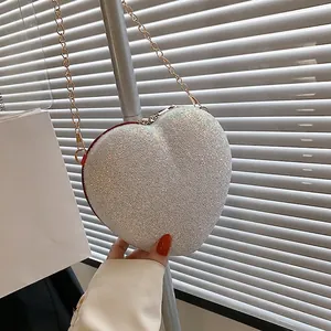 Fashion Heart Shaped Sequin Crossbody Bag For Women Glitter PU Leather Metal Chain Small Shoulder Bag Party Daily Clutch Purse