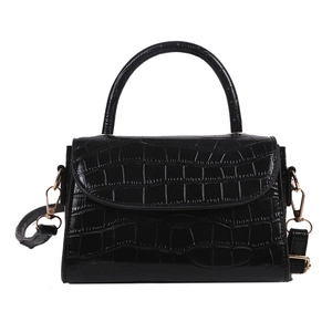 Classic black crocodile texture handbag with gold hardware and removable strap