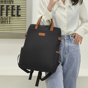 Wasserdichter 15,6 Zoll Business Laptop Rucksack aus schwarzem Nylon mit braunen Griffen