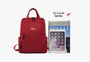 Detail view of red waterproof nylon backpack fitting a 13.3-inch laptop with side pockets