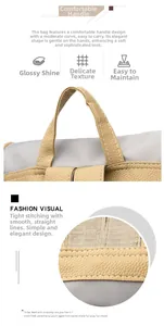 Detail of lychee pattern leather handle with precise stitching on beige backpack