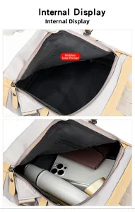 Internal display of travel backpack showing zip pocket for phone and wallet storage