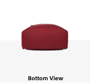 Detail view showing the reinforced waterproof base of the burgundy oxford backpack
