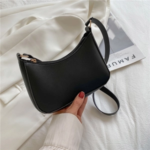 Minimalist PU Leather Underarm Shoulder Bag For Women Half Moon Hobo Bag With Gold Zipper Fashion Casual Daily Handbag