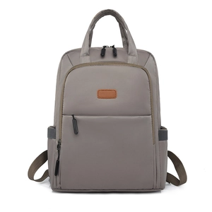Taupe waterproof nylon backpack for women with multiple pockets for travel and laptop