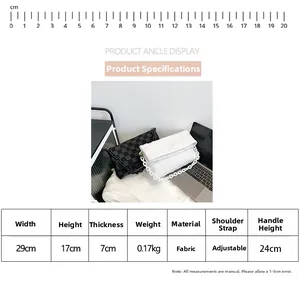 Size chart showing width 29cm, height 17cm and weight 0.17kg for the plaid handbag
