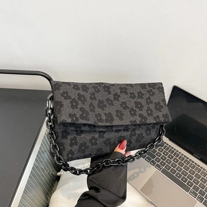 Sac à Épaule Jacquard Floral pour Femmes Avec Bandoulière en Chaîne de Résine Épaisse Petit Sac Carré Rétro Mode
