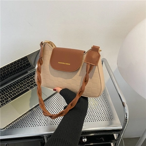 Women Retro PU Leather Checkerboard Embossed Shoulder Bag Fashion Woven Strap Underarm Bag Casual Commuter Flap Crossbody Bag