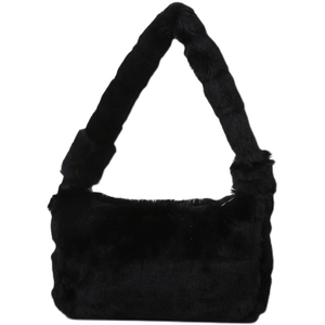 Sac à épaule minimaliste en peluche noire, fausse fourrure douce avec sangle épaisse