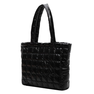 Minimalist black quilted nylon tote bag with spacious design for daily commuting