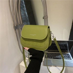 Avocado green minimalist crossbody bag with diamond lattice pattern and metal buckle