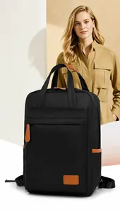 Elegant black waterproof Oxford business backpack for 15.6-inch laptop with leather detail