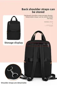 Detail of waterproof nylon backpack with stowable shoulder straps and luggage sleeve