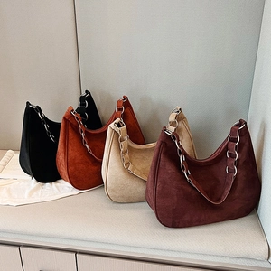 Minimalist matte suede hobo bags in four colors with stylish metal chain straps