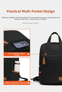 Detail showing the large front zipper pocket and expandable side pocket for water bottles