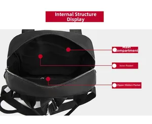 Internal structure of the black backpack showing main pocket and zippered inner pockets