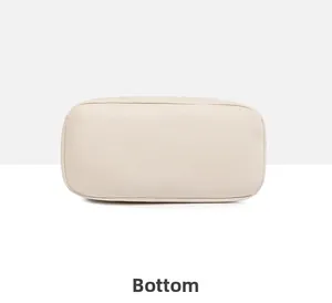 Close-up of beige faux leather backpack bottom featuring detailed lychee grain texture