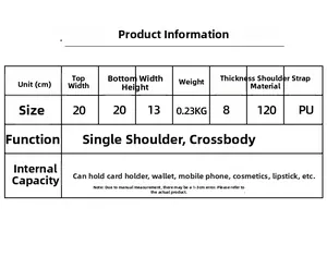 Detailed size guide and specifications chart for the stylish PU crossbody bag